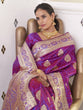 Load image into Gallery viewer, Purple Elegant Banarasi Satin Saree with Unstitched Blouse Piece ClothsVilla
