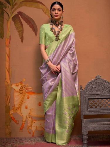 Purple Elegant Banarasi Silk Blend Saree with Unstitched Blouse ClothsVilla