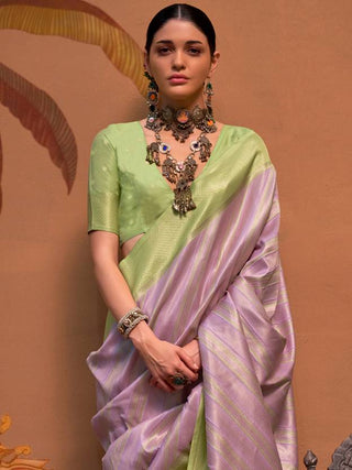 Purple Elegant Banarasi Silk Blend Saree with Unstitched Blouse ClothsVilla
