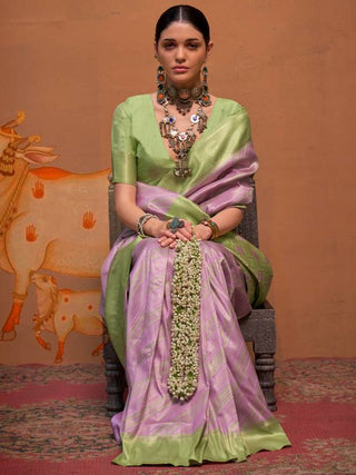 Purple Elegant Banarasi Silk Blend Saree with Unstitched Blouse ClothsVilla
