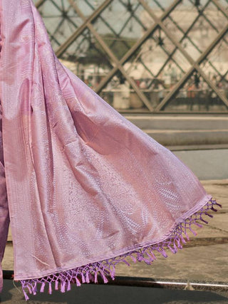 Purple Elegant Banarasi Silk Blend Woven Saree with Tassel Detailing ClothsVilla