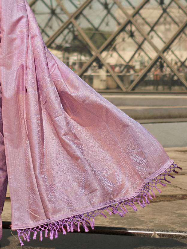 Purple Elegant Banarasi Silk Blend Woven Saree with Tassel Detailing ClothsVilla