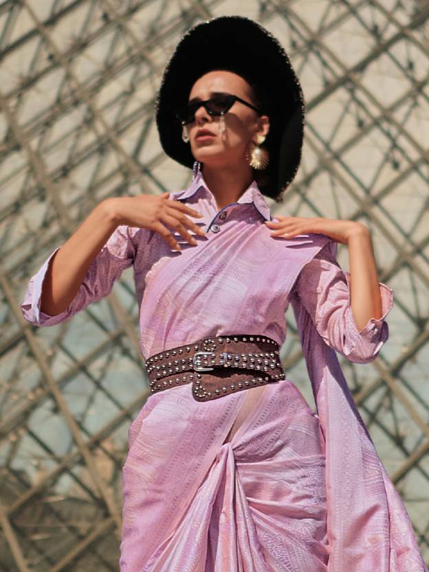 Purple Elegant Banarasi Silk Blend Woven Saree with Tassel Detailing ClothsVilla