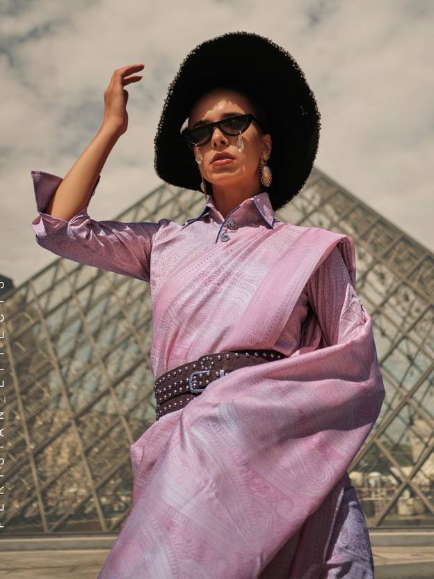 Purple Elegant Banarasi Silk Blend Woven Saree with Tassel Detailing ClothsVilla