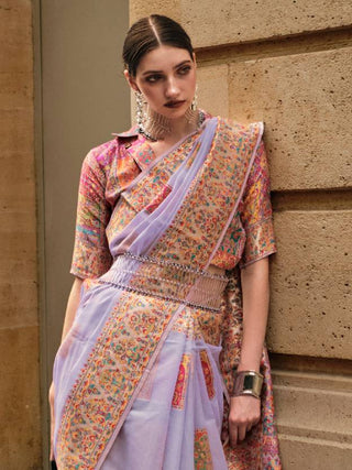 Purple Elegant Banarasi Silk Blend Woven Saree with Unstitched Blouse Piece ClothsVilla
