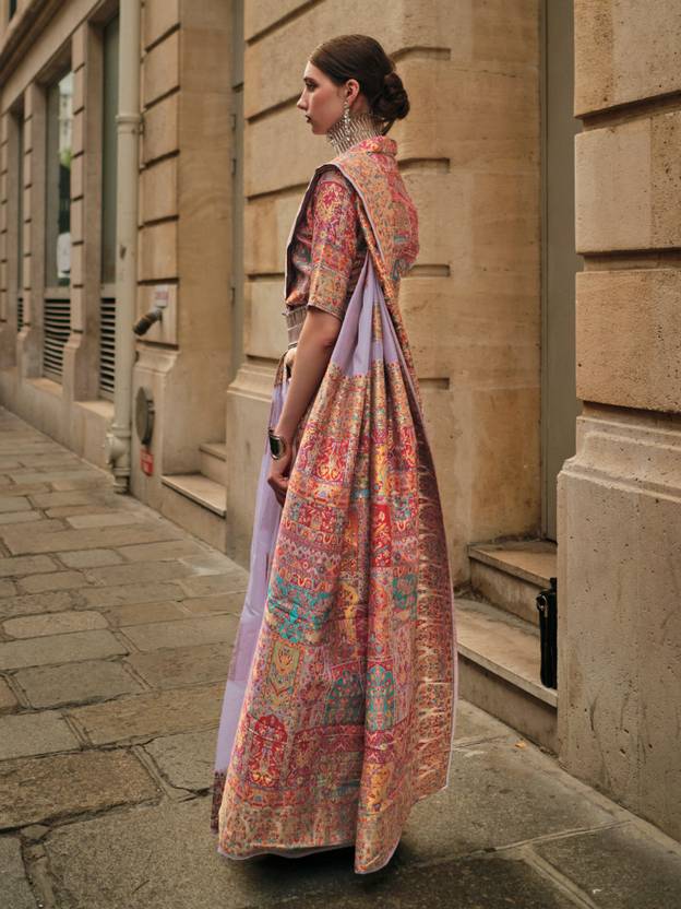 Purple Elegant Banarasi Silk Blend Woven Saree with Unstitched Blouse Piece ClothsVilla