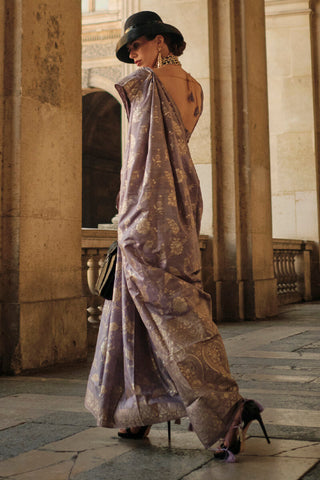 Purple Elegant Banarasi Silk Saree with Zari Weaving Blouse Pieces ClothsVilla
