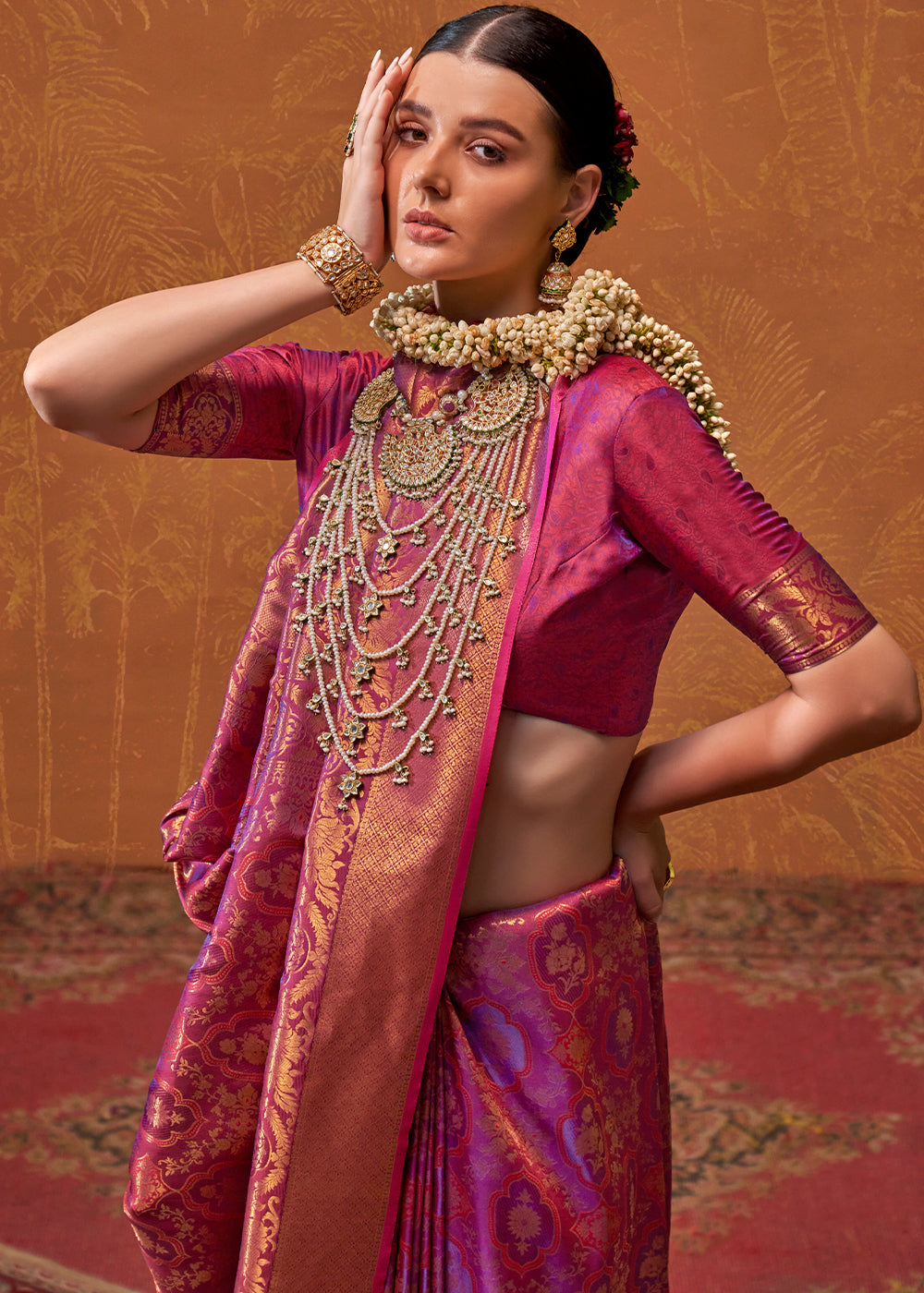 Purple Elegant Blended Silk Banarasi Saree with Blouse Piece – Timeless Traditional Charm ClothsVilla