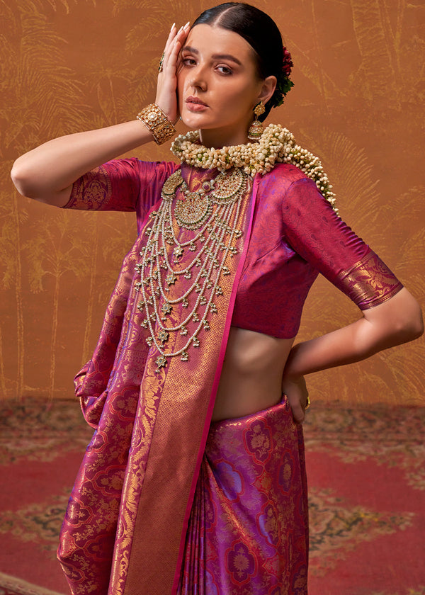 Purple Elegant Blended Silk Banarasi Saree with Blouse Piece – Timeless Traditional Charm ClothsVilla