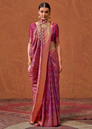 Purple Elegant Blended Silk Banarasi Saree with Blouse Piece – Timeless Traditional Charm ClothsVilla