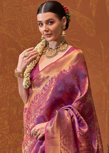 Purple Elegant Blended Silk Banarasi Saree with Blouse Piece – Timeless Traditional Charm ClothsVilla