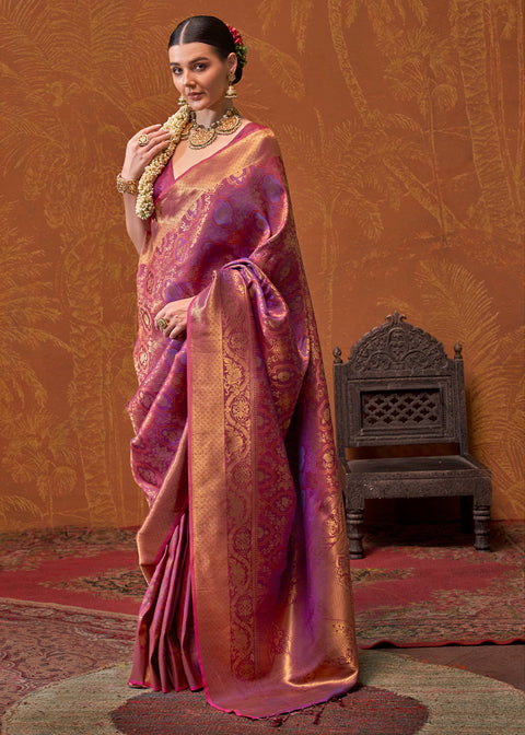 Purple Elegant Blended Silk Banarasi Saree with Blouse Piece – Timeless Traditional Charm ClothsVilla Main image