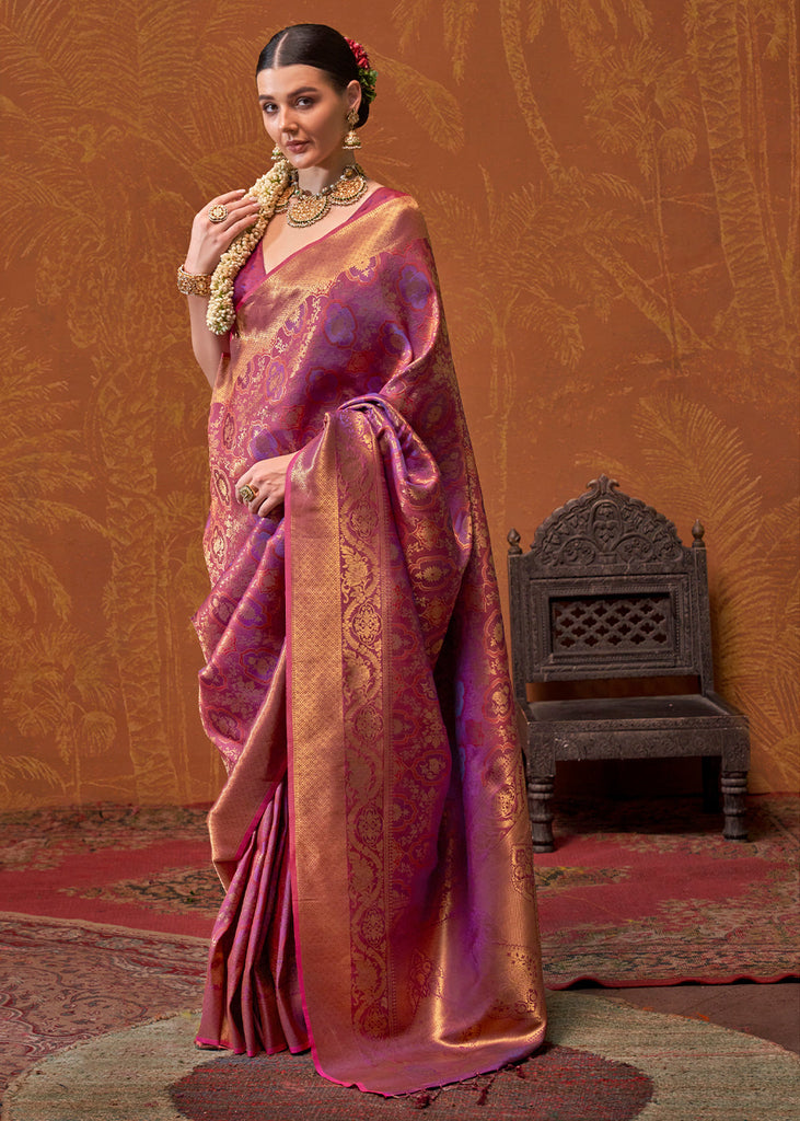 Purple Elegant Blended Silk Banarasi Saree with Blouse Piece – Timeless Traditional Charm ClothsVilla