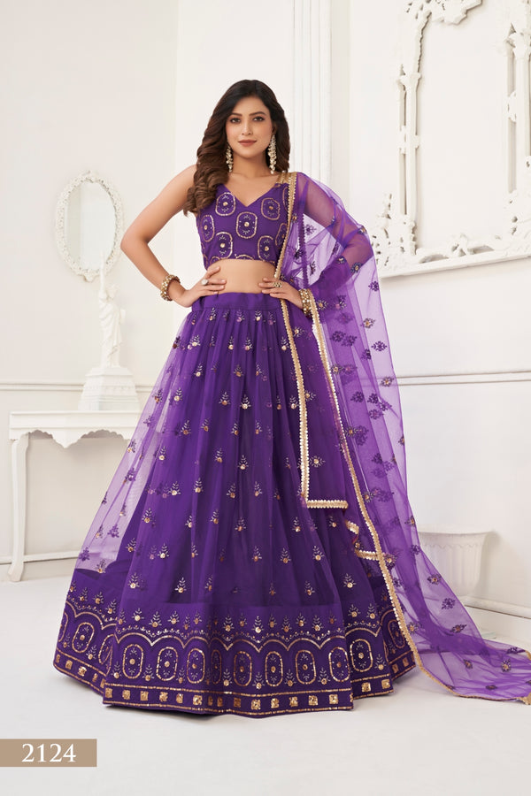 Purple Elegant Butterfly Net Lehenga with Tone-to-Tone Embroidery