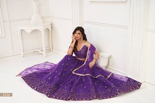 Purple Elegant Butterfly Net Lehenga with Tone-to-Tone Embroidery