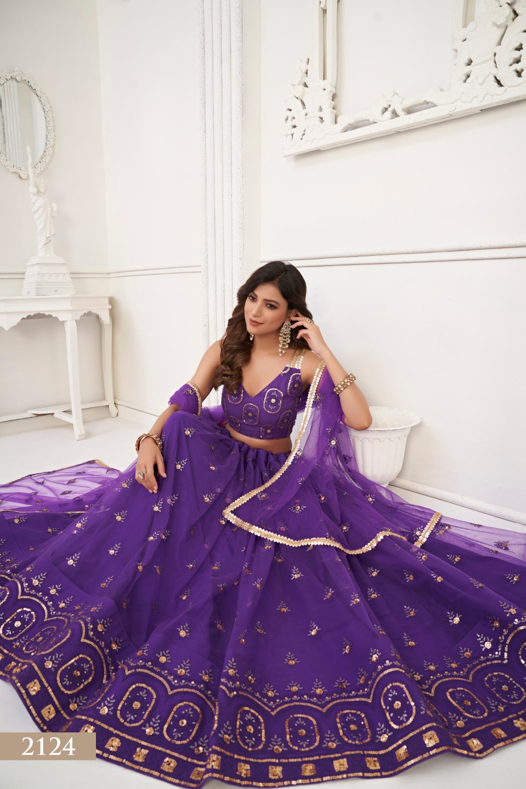 Purple Elegant Butterfly Net Lehenga with Tone-to-Tone Embroidery