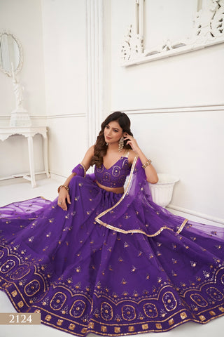 Purple Elegant Butterfly Net Lehenga with Tone-to-Tone Embroidery