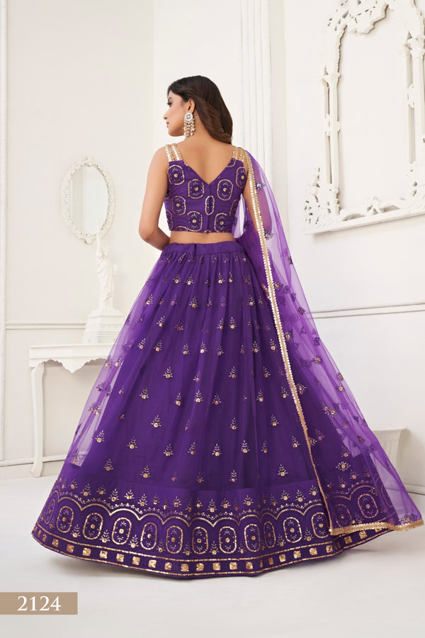 Purple Elegant Butterfly Net Lehenga with Tone-to-Tone Embroidery