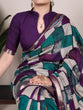 Load image into Gallery viewer, Purple Elegant Chanderi Printed Saree with Temple Border &amp; Matching Blouse ClothsVilla