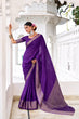 Load image into Gallery viewer, Purple Elegant Chinon Saree with Self Print &amp; Zari Weaving Work Unstitched Blouse Included ClothsVilla