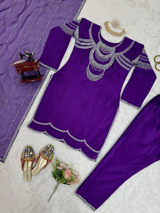 Purple Elegant Chinon Silk Ensemble – Timeless Grace & Luxury ClothsVilla