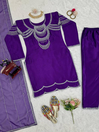 Purple Elegant Chinon Silk Ensemble – Timeless Grace & Luxury ClothsVilla