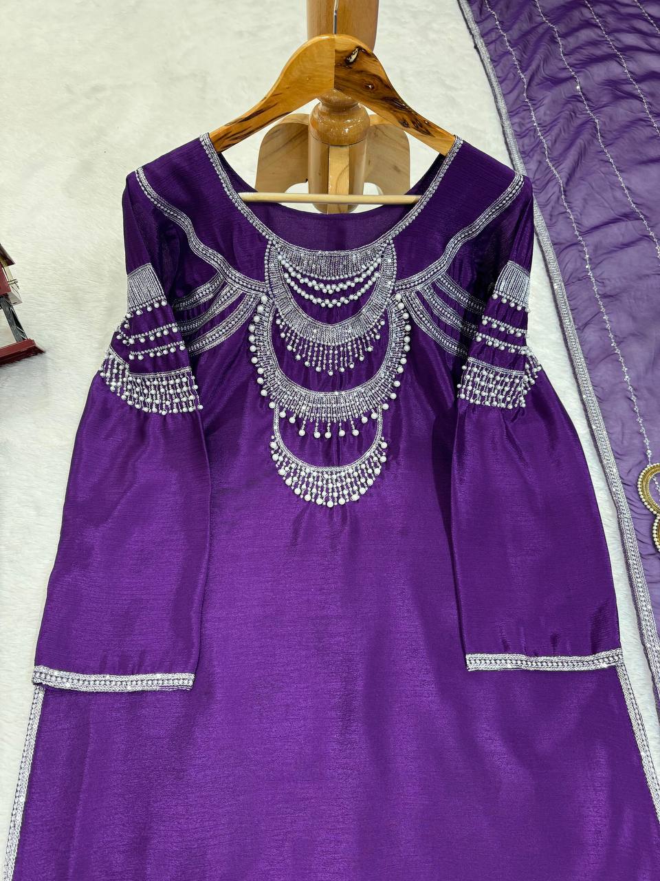 Purple Elegant Chinon Silk Ensemble – Timeless Grace & Luxury ClothsVilla