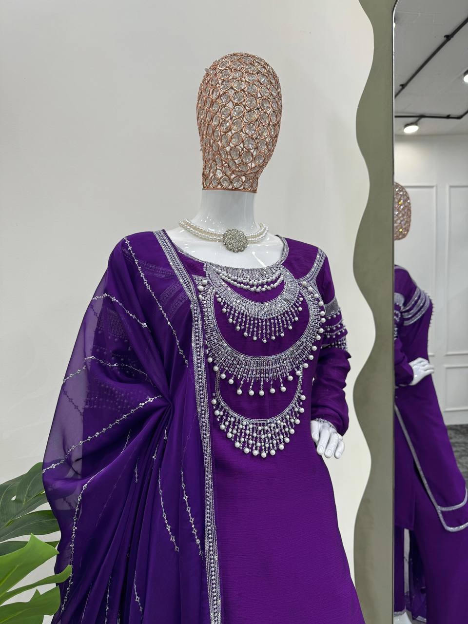Purple Elegant Chinon Silk Ensemble – Timeless Grace & Luxury ClothsVilla