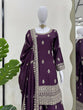 Load image into Gallery viewer, Purple Elegant Chinon Silk Ensemble – Top, Plazo &amp; Dupatta ClothsVilla