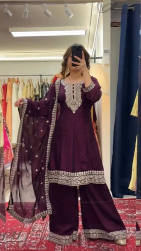 Purple Elegant Chinon Silk Sequin Embroidered Suit Set with Dupatta ClothsVilla