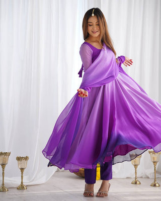 Purple Elegant Colorful Fox Georgette Anarkali Set – Perfect for Festive & Wedding Wear ClothsVilla