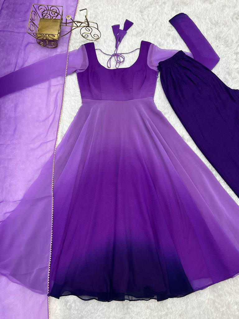 Purple Elegant Colorful Fox Georgette Anarkali Set – Perfect for Festive & Wedding Wear ClothsVilla