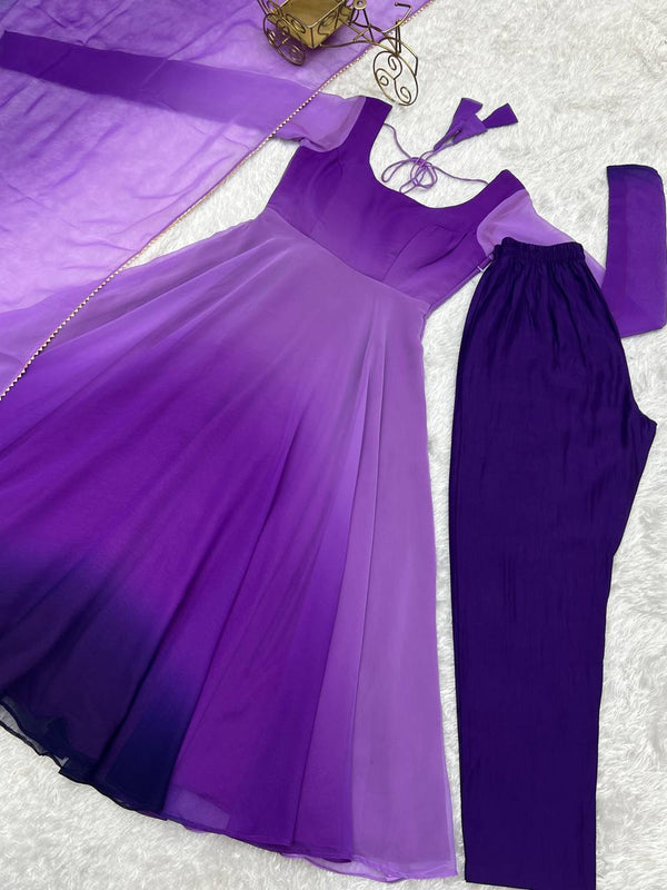 Purple Elegant Colorful Fox Georgette Anarkali Set – Perfect for Festive & Wedding Wear ClothsVilla