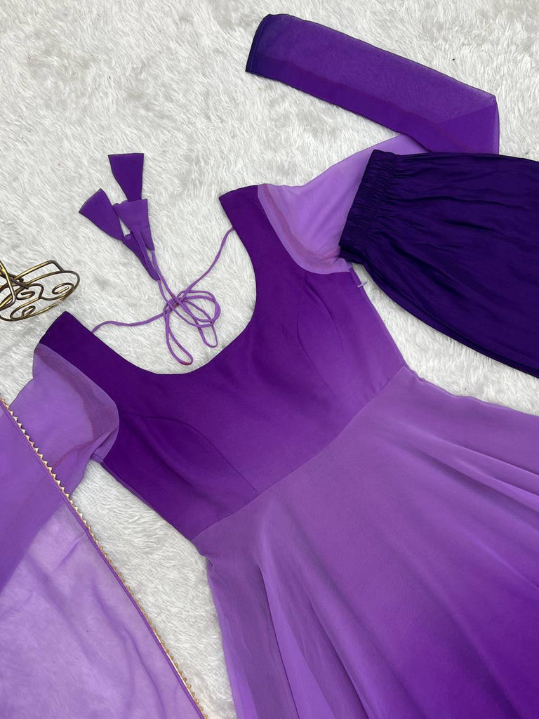 Purple Elegant Colorful Fox Georgette Anarkali Set – Perfect for Festive & Wedding Wear ClothsVilla