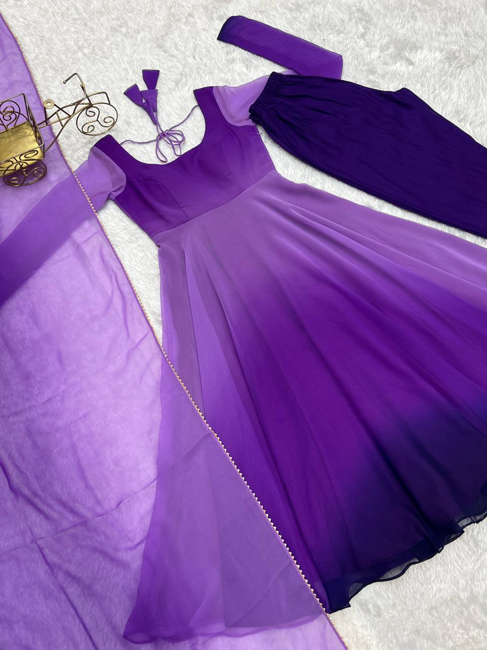 Purple Elegant Colorful Fox Georgette Anarkali Set – Perfect for Festive & Wedding Wear ClothsVilla