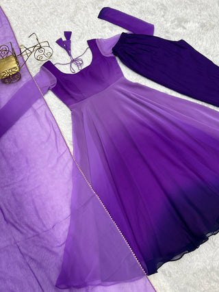 Purple Elegant Colorful Fox Georgette Anarkali Set – Perfect for Festive & Wedding Wear ClothsVilla