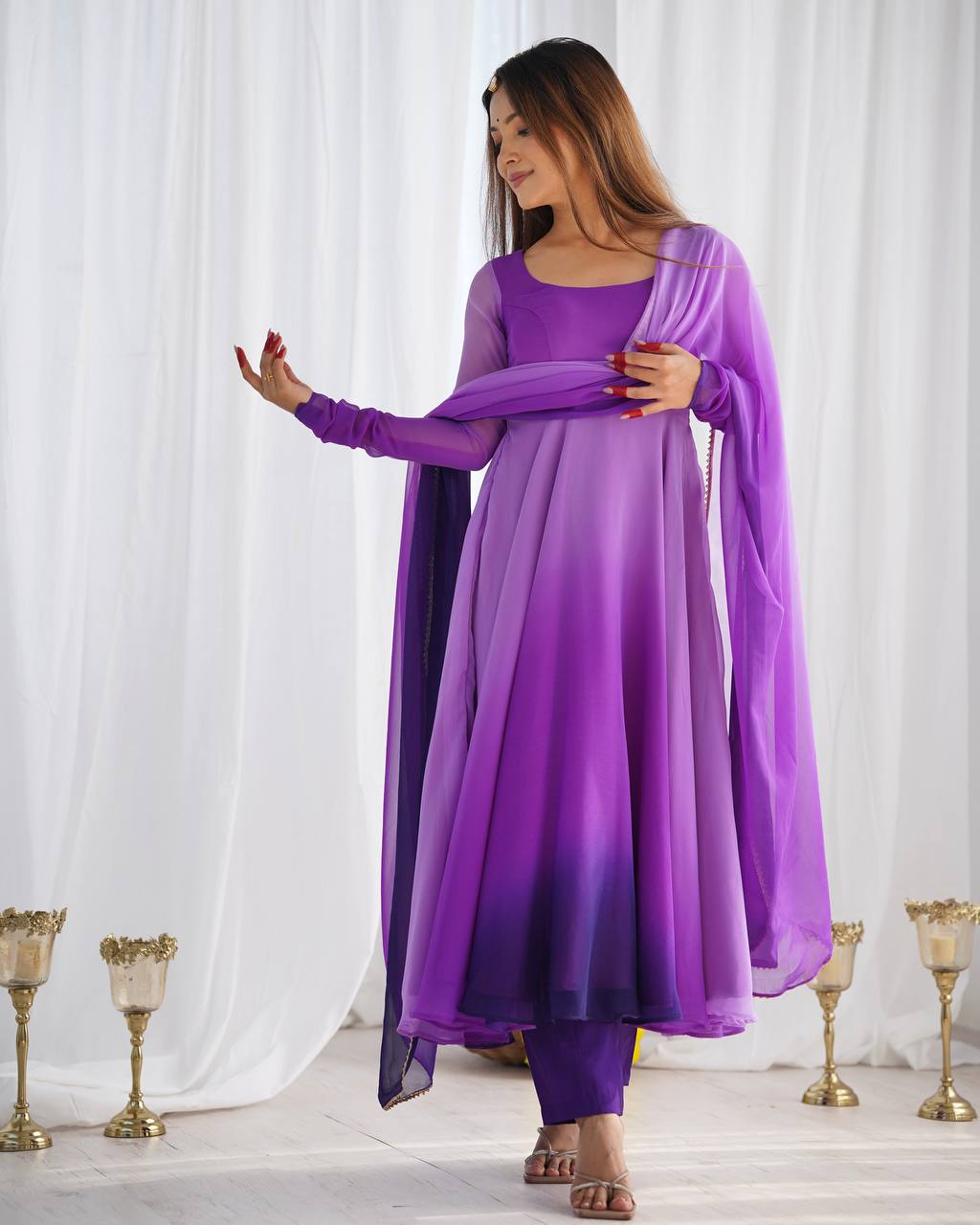 Purple Elegant Colorful Fox Georgette Anarkali Set – Perfect for Festive & Wedding Wear ClothsVilla