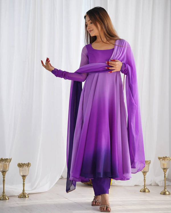 Purple Elegant Colorful Fox Georgette Anarkali Set – Perfect for Festive & Wedding Wear ClothsVilla