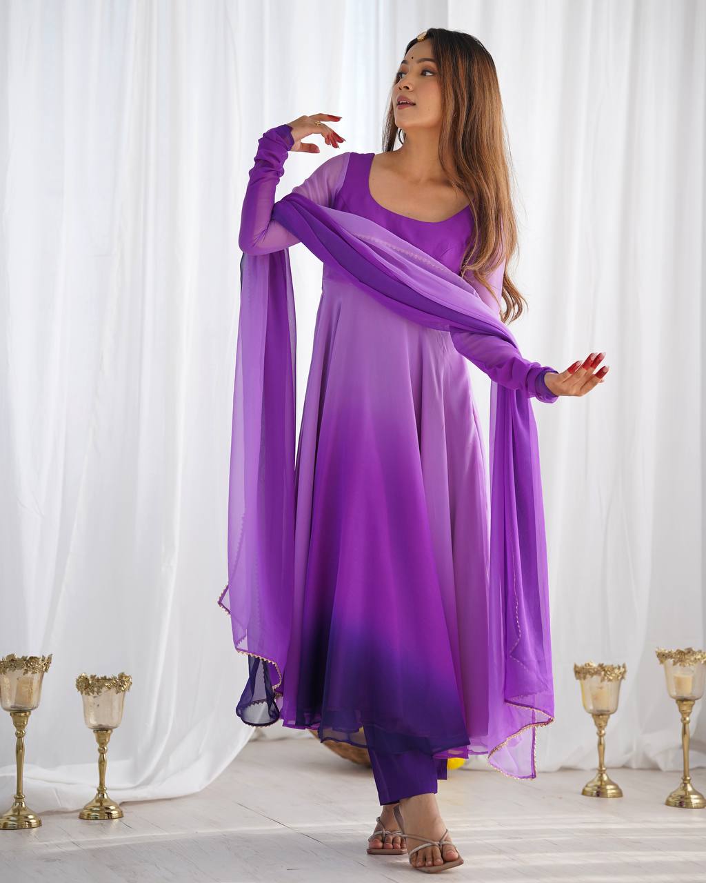 Purple Elegant Colorful Fox Georgette Anarkali Set – Perfect for Festive & Wedding Wear ClothsVilla Main image