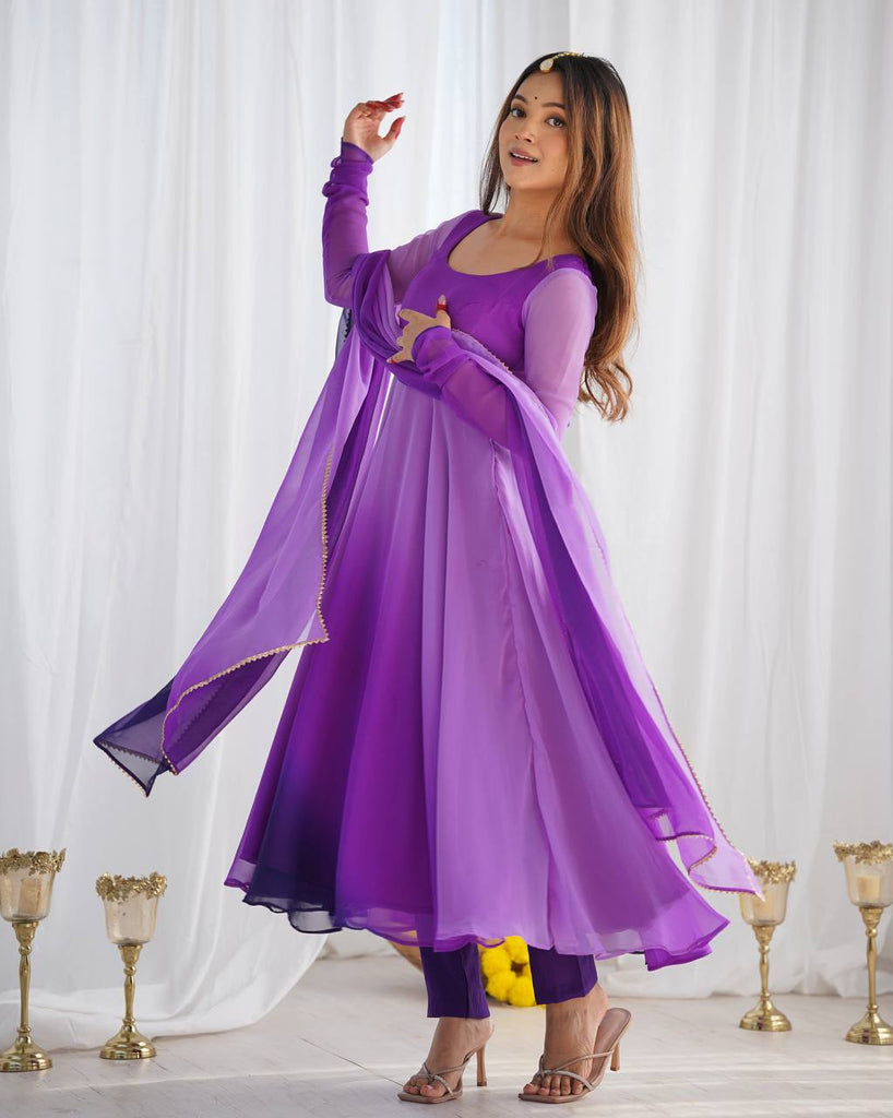 Purple Elegant Colorful Fox Georgette Anarkali Set – Perfect for Festive & Wedding Wear ClothsVilla