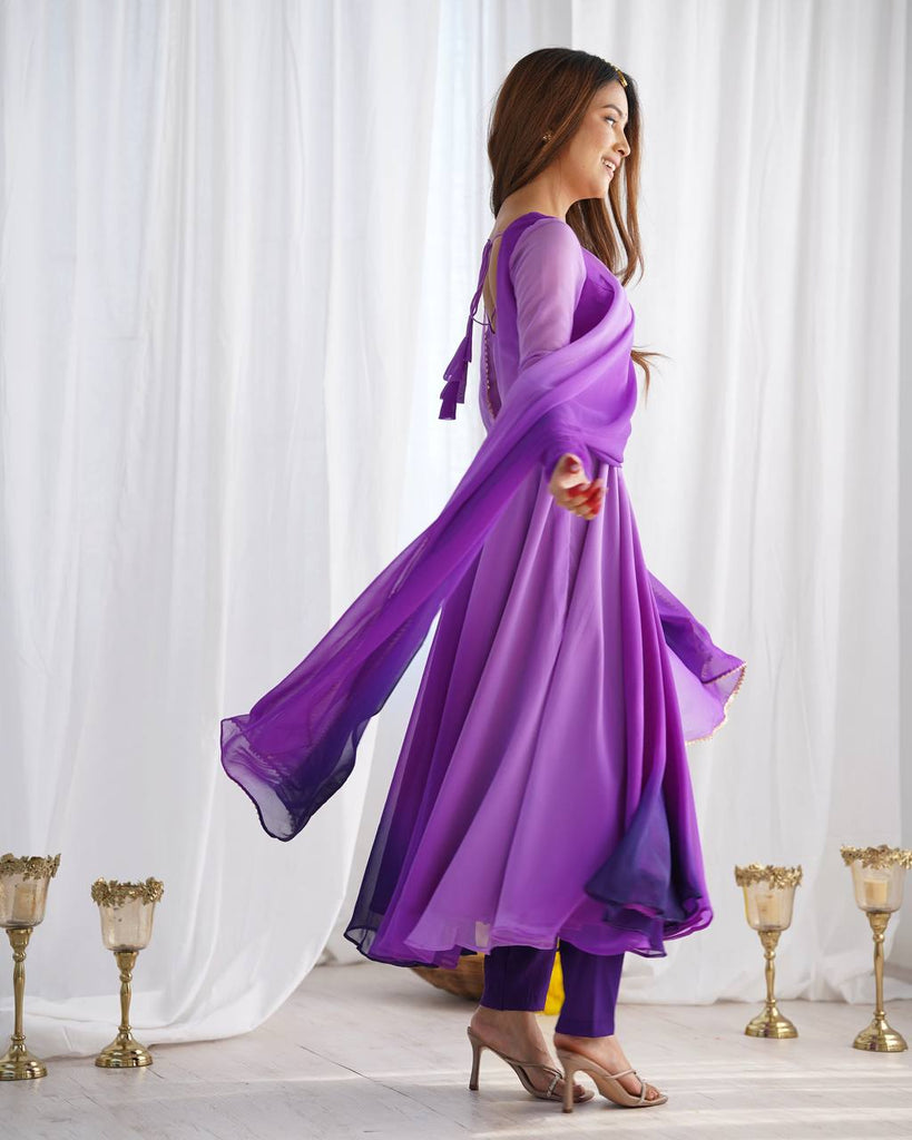 Purple Elegant Colorful Fox Georgette Anarkali Set – Perfect for Festive & Wedding Wear ClothsVilla