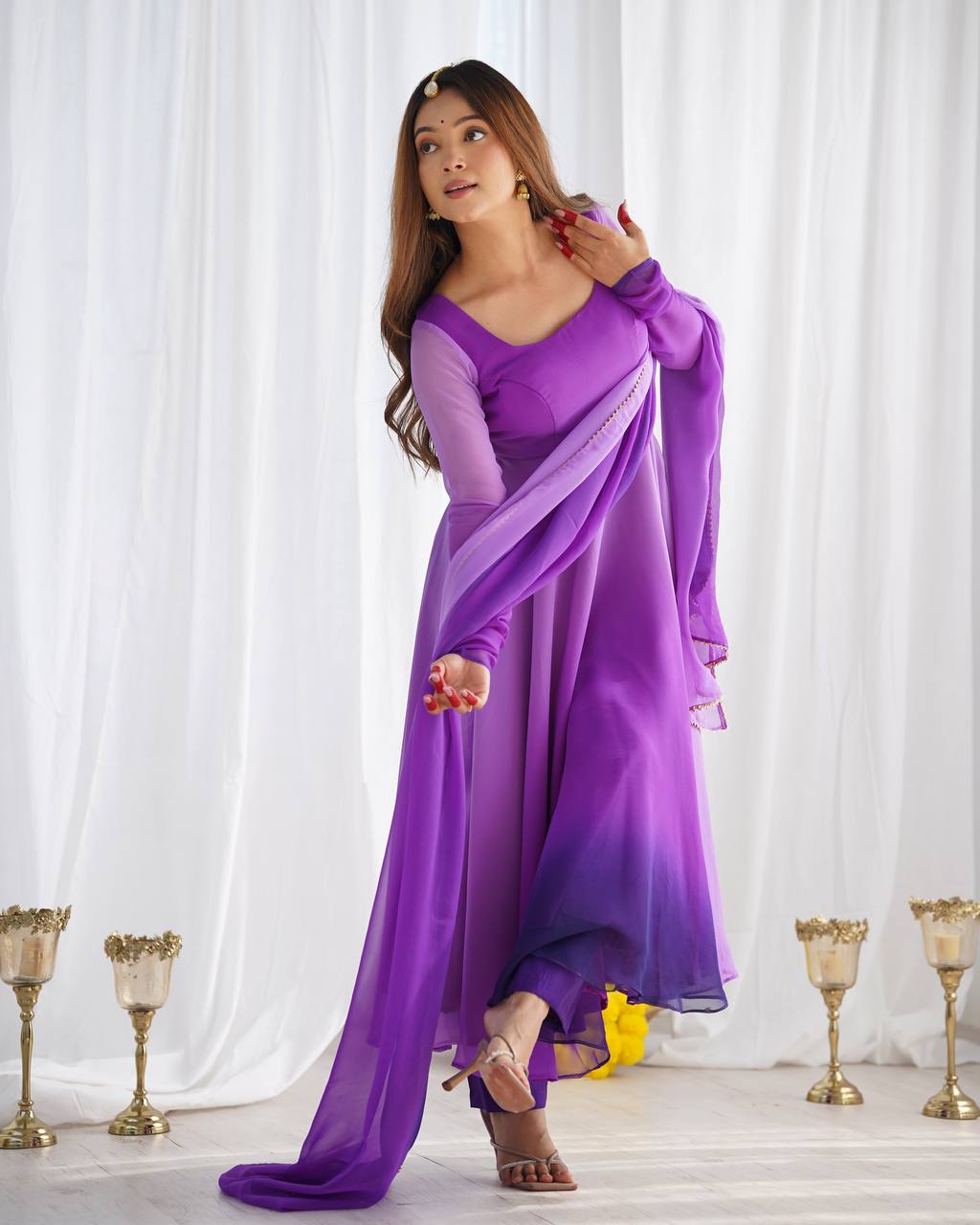 Purple Elegant Colorful Fox Georgette Anarkali Set – Perfect for Festive & Wedding Wear ClothsVilla