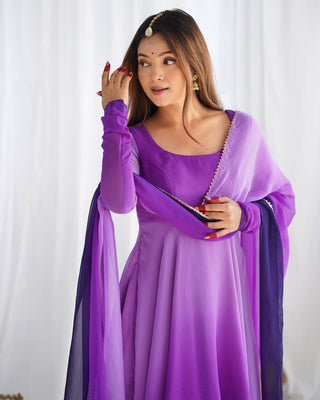 Purple Elegant Colorful Fox Georgette Anarkali Set – Perfect for Festive & Wedding Wear ClothsVilla