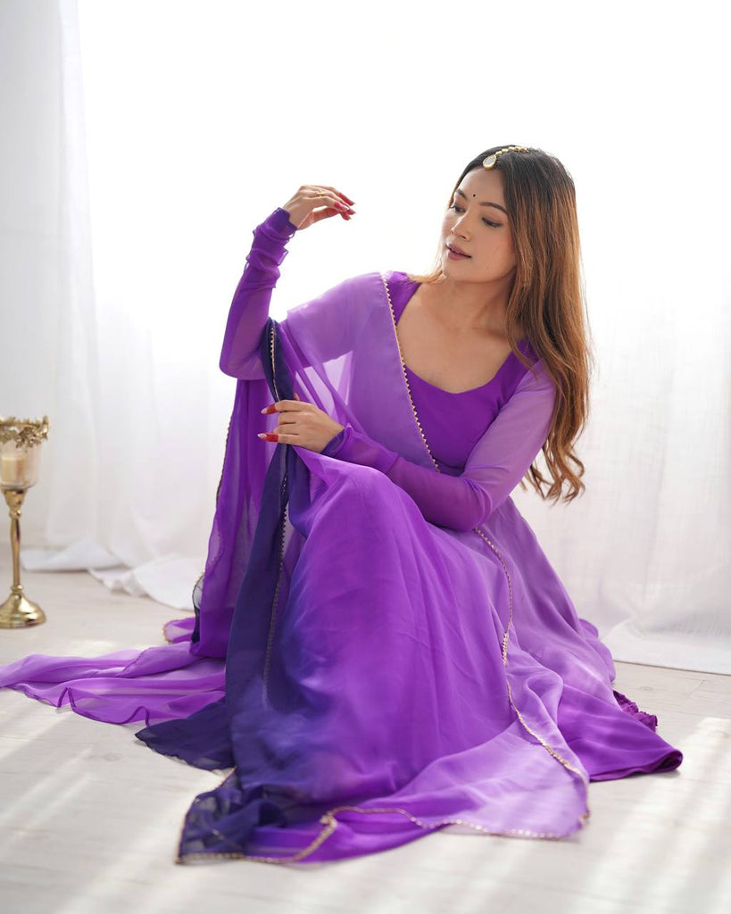 Purple Elegant Colorful Fox Georgette Anarkali Set – Perfect for Festive & Wedding Wear ClothsVilla