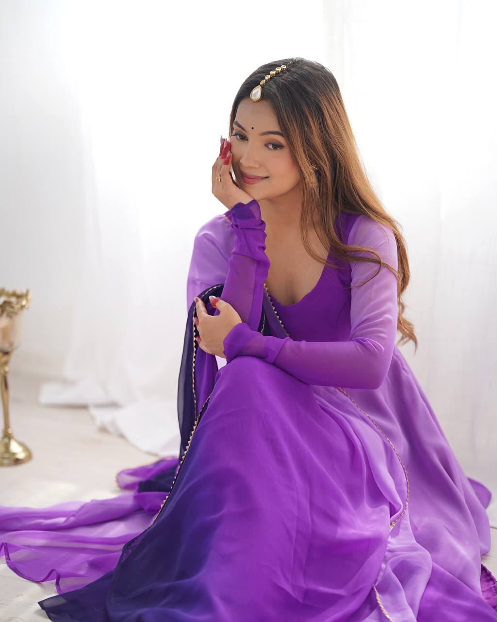 Purple Elegant Colorful Fox Georgette Anarkali Set – Perfect for Festive & Wedding Wear ClothsVilla