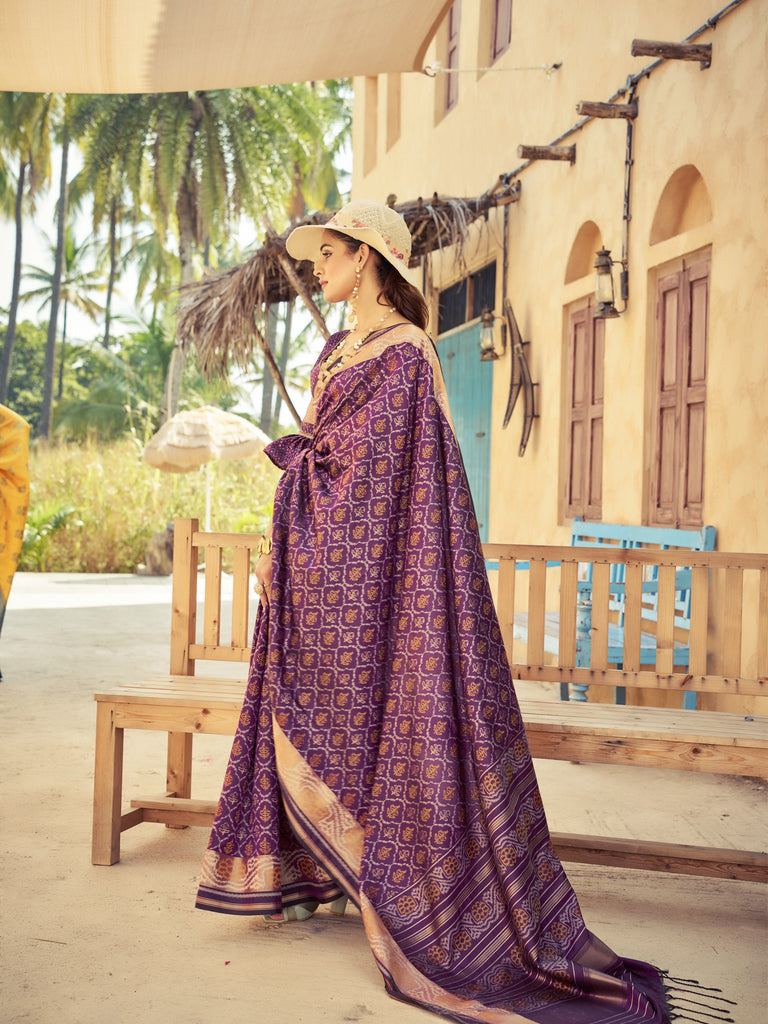 Purple Elegant Cotton Blend Saree Daily Wear ClothsVilla