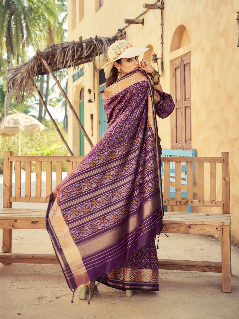 Purple Elegant Cotton Blend Saree Daily Wear ClothsVilla