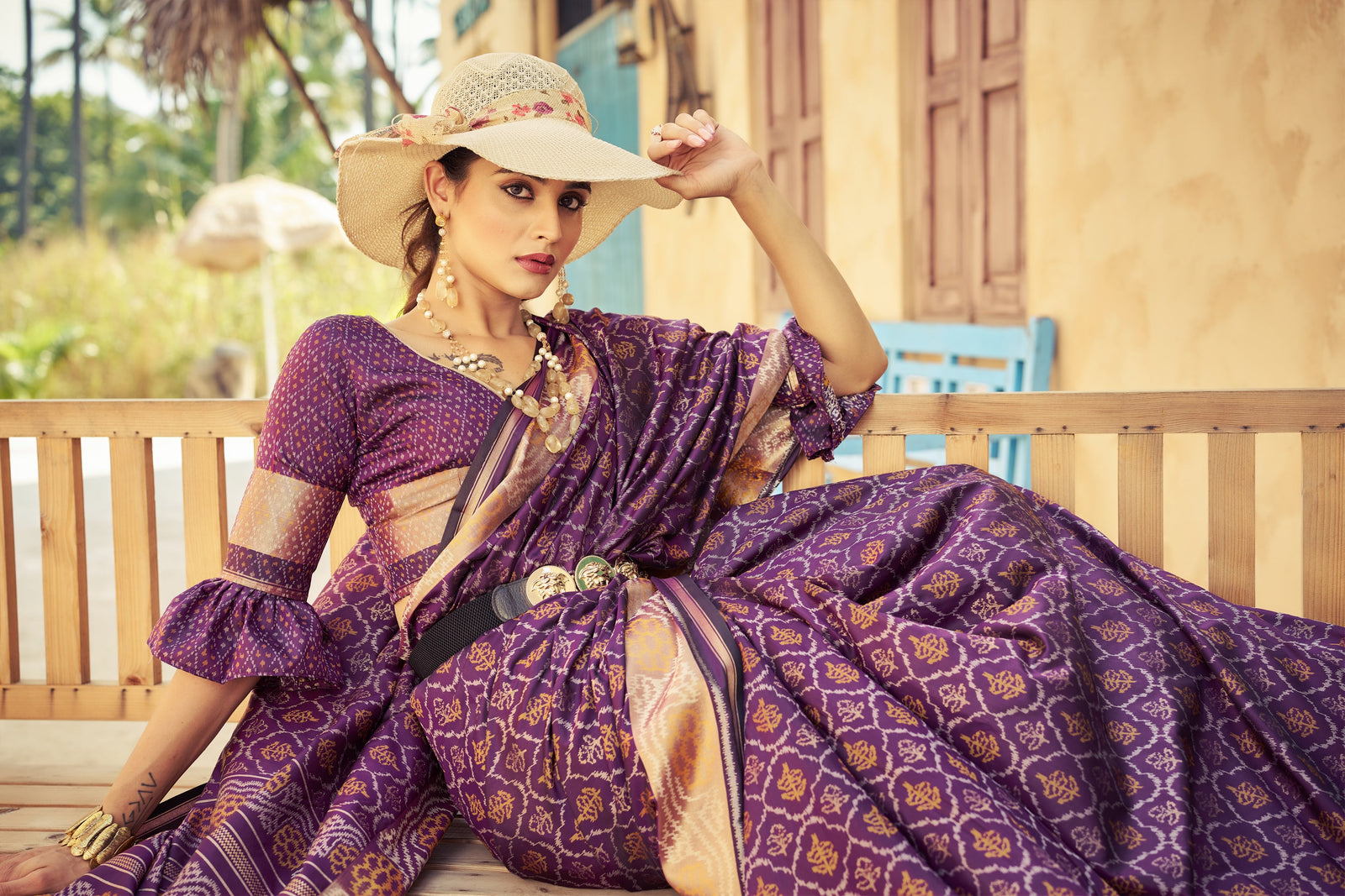 Purple Elegant Cotton Blend Saree Daily Wear ClothsVilla