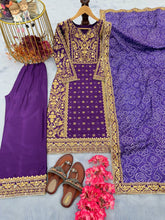 Load image into Gallery viewer, Purple Elegant Designer  Chinon Silk Top, Palazzo &amp; Printed Dupatta Set ClothsVilla