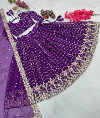 Purple Elegant Designer Lehenga-Choli Set with Embroidery & Sequence Work ClothsVilla